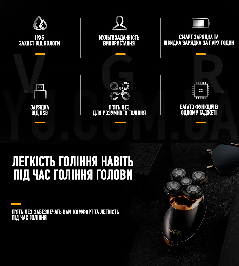 Електробритва бездротова з дисплеєм VGR V-316